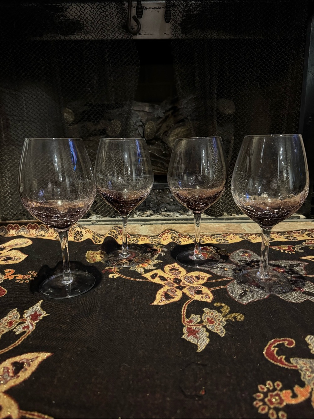 Pier 1 Amethyst Crackle Glass Wine Goblets Balloon Glasses Purple